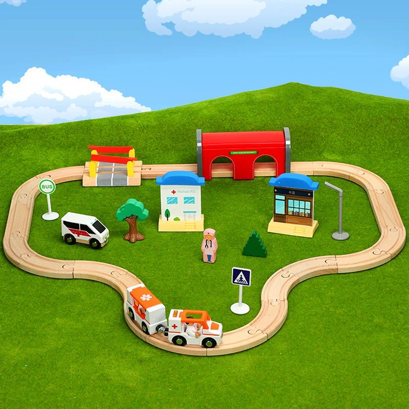 

Train Toys Track Toy Car Combination Wooden Child 1:64 Hospital rail transport Compatible with Brio wooden track P25