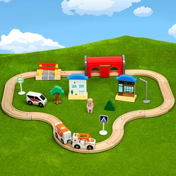 

Train Toys Track Toy Car Combination Wooden Child 1:64 Hospital rail transport Compatible with Brio wooden track P25