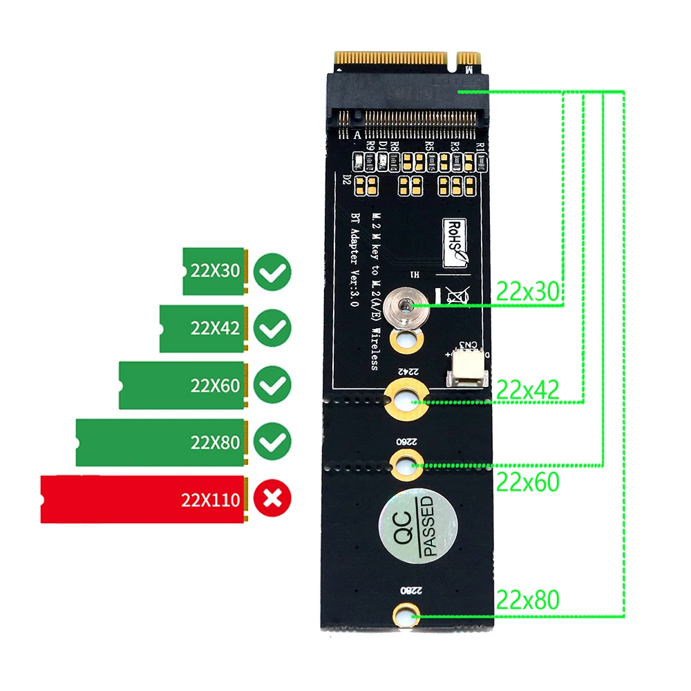 

NGFF (M.2) Key A to Key M Adapter Support NGFF(M.2) Key A 2230 type card to key M 2230/2242/2260/2280