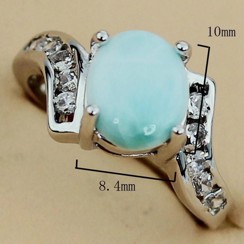 SHUNXUNZE Larimar Stone vintage Bohemia big Engagement Wedding rings Jewelry & Accessories for women Rhodium Plated R3533 size 8