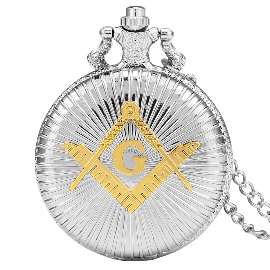 

Silver Masonic Freemasonry Chrome Square and Compass Necklace Mason Fashion Casual Pendant Quartz Pocket Watch Best Men Gifts