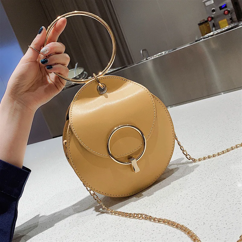 

Foreign style new 2019 Korean ring handbag texture shoulder Messenger bag chain small round bag