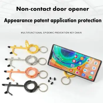 

Fedex DHL Free Shipping 20pcs Touchless Door Opener Tool NO Touch Door Opener Copper Touch Screen Button Keychain Phone Holder