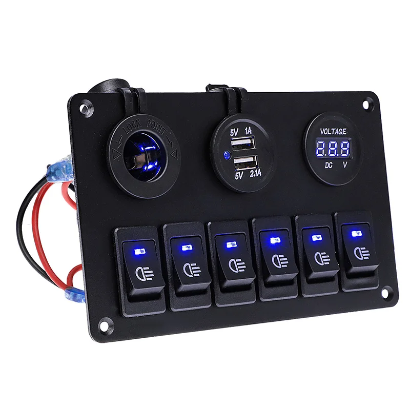 New 6 Buttons LED Rocker Switch Panel Circuit Breakers Waterproof