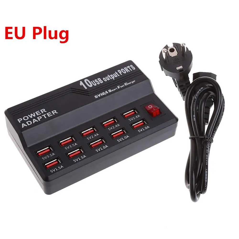EU Plug 10 USB порт концентратор быстрая зарядная станция настенное дорожное настольное зарядное устройство адаптер питания D08B - Цвет: EU Plug