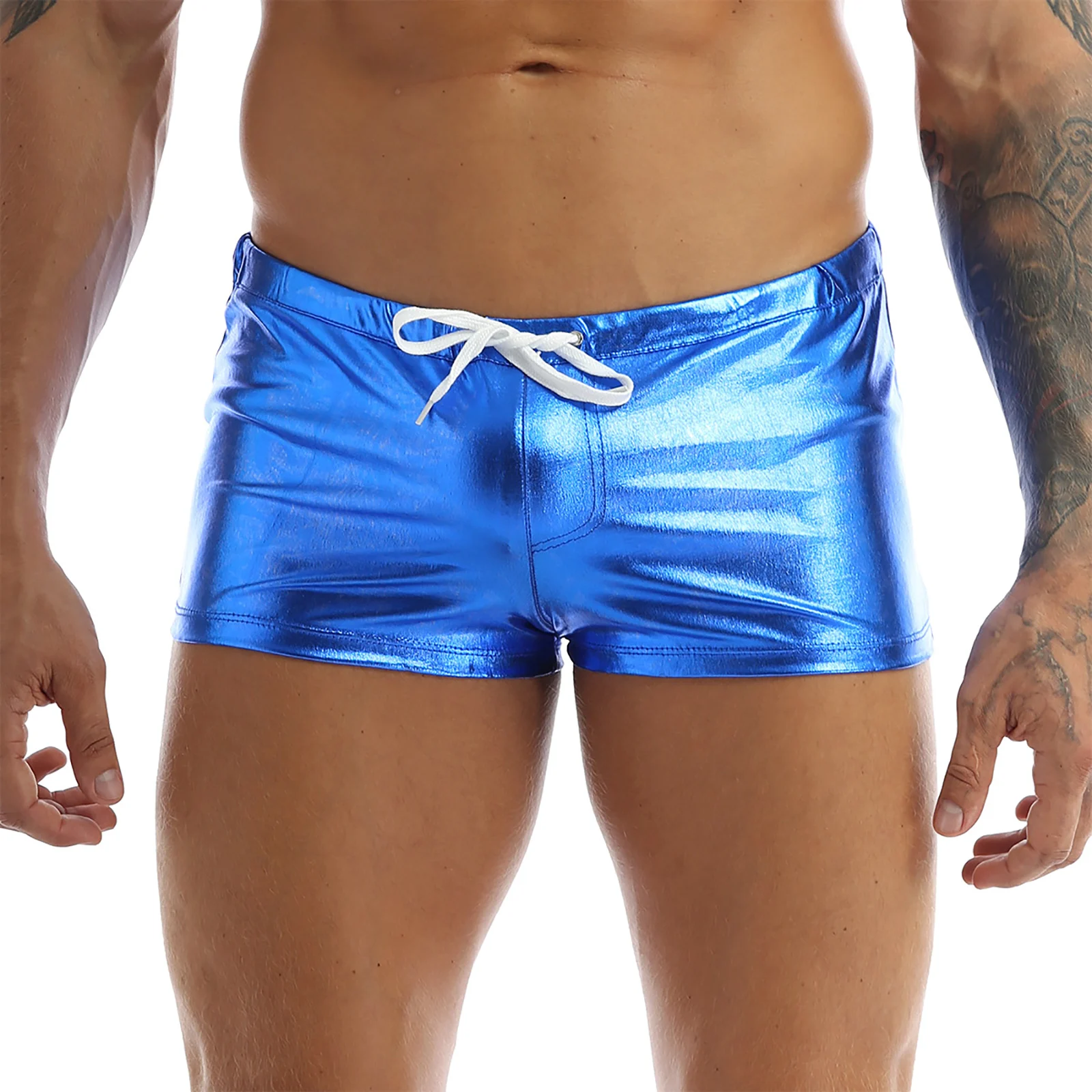 

4 Colors Sexy Mens Panties Boxers Sexy Lingerie Shiny Patent Leather Drawstring Lounge Underwear Men's Boxer Shorts Underpants