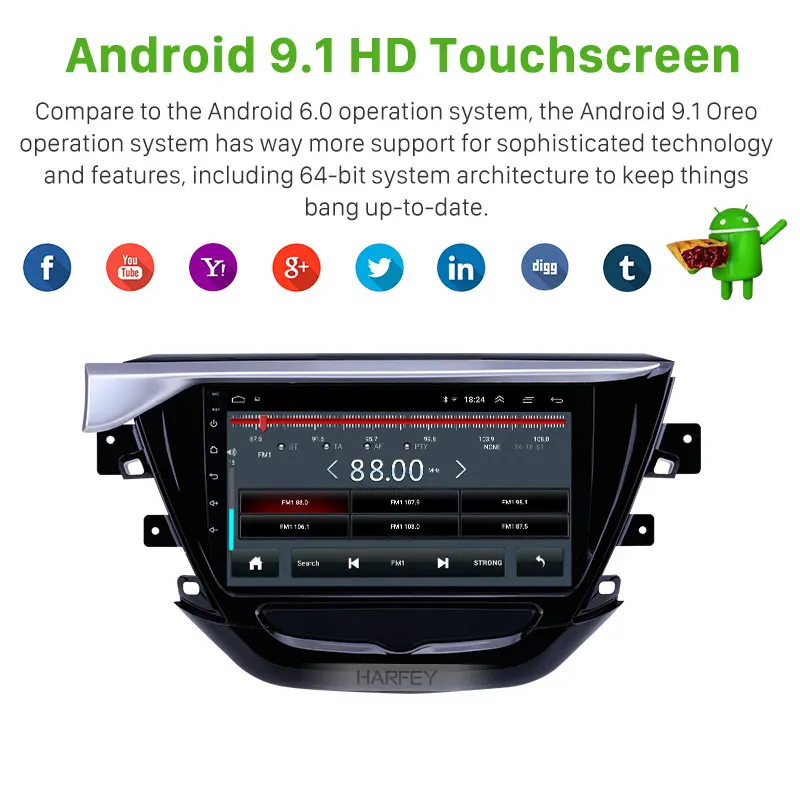 

Harfey Car 9" Android 9.1 GPS Auto Radio Multimedia Player for Buick Excelle 2018-2019 HD Touchscreen support Carplay OBD2 TPMS