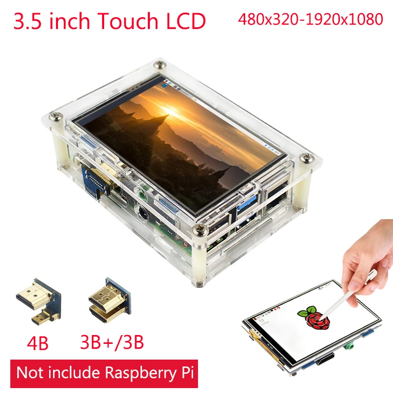 Tanie 3.5 cal Raspberry Pi 4 ekran dotykowy 480x320 do 1920x1080 wyświetlacz LCD moduł | obudowa akrylowa wsparcie PC laptopa Raspberry Pi 3 B +