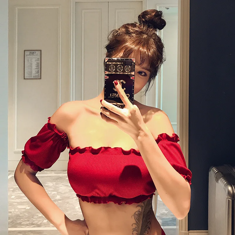 

Two-piece Swimsuits South Korea 2017 off-Shoulder Black And White with Pattern Hot Springs Slimming Push up Conservative Two-pie
