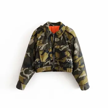 

2019 Women fashion Camouflage pattern pocket short coats ladies zipper casual flight jacket hem elastic outwear Coat tops CT287