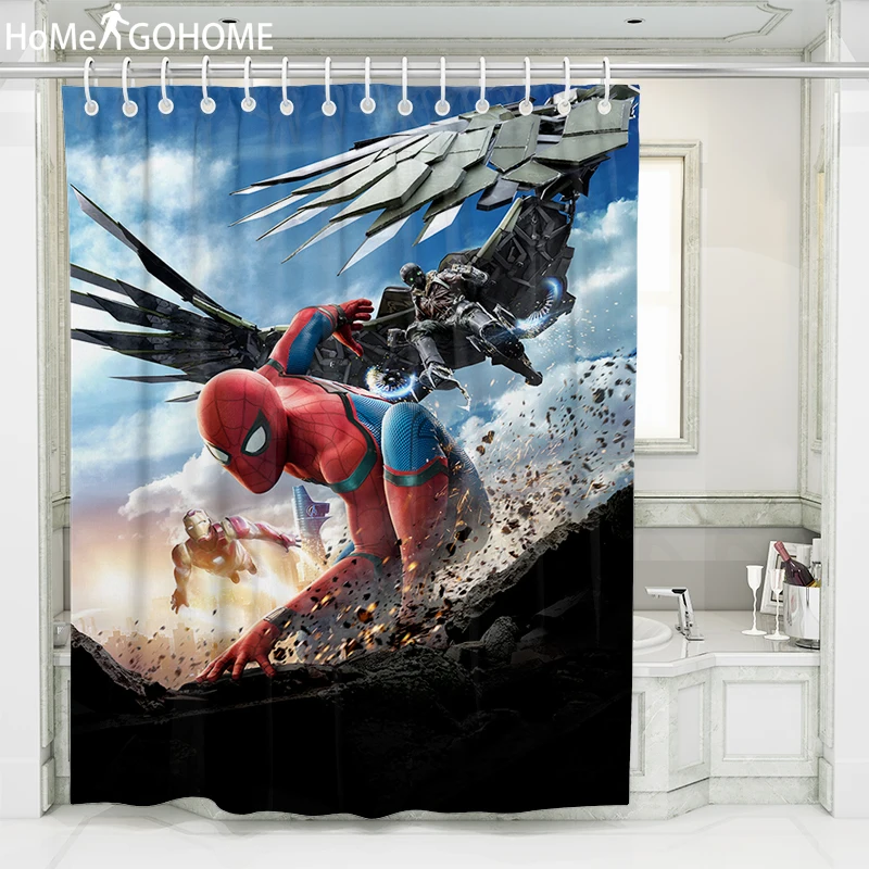 Человек-паук занавеска для душа 3D напечатанная Водонепроницаемая полиэфирная занавеска для ванной комнаты аниме шторы украшение для дома дети douchegordijn
