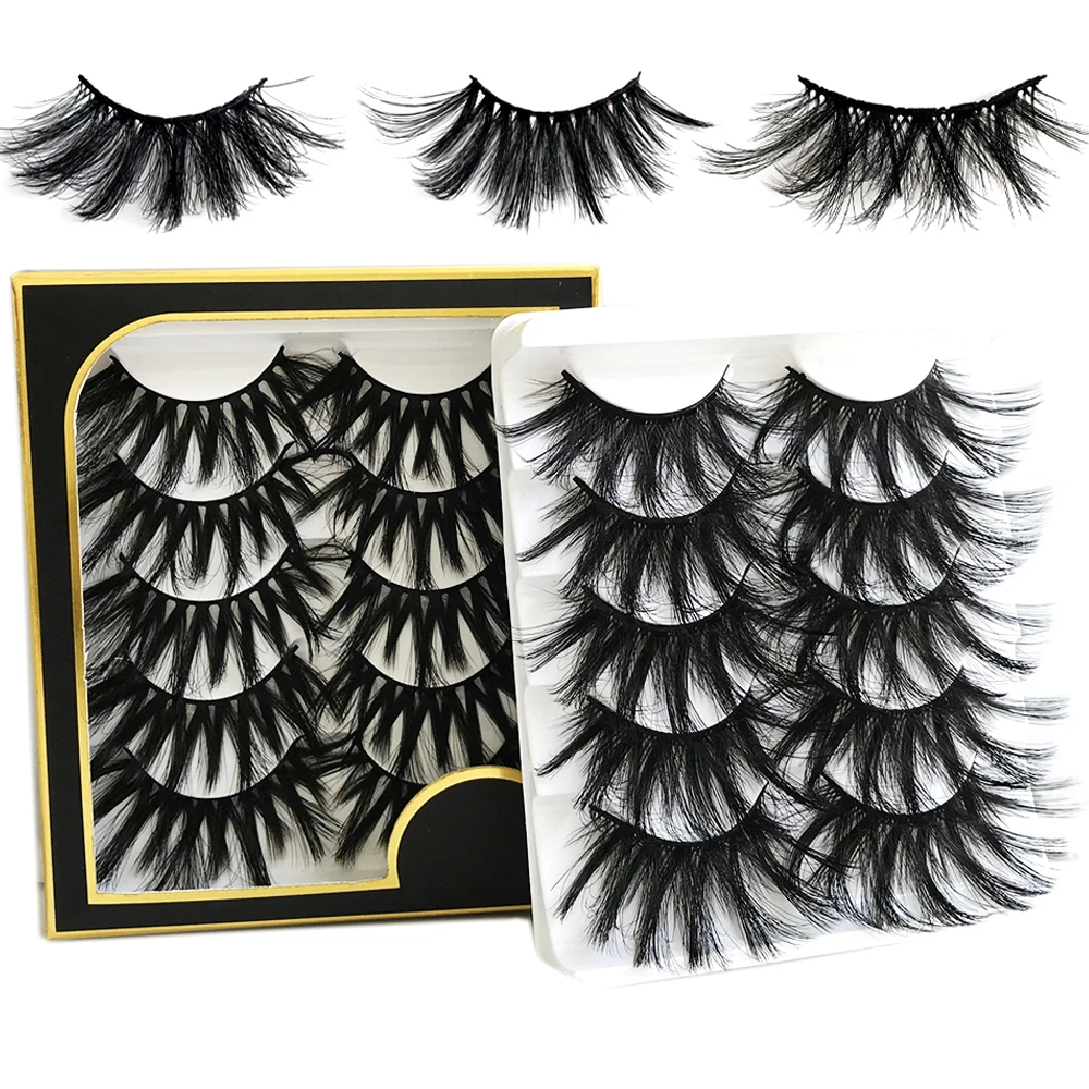 

NEW Wholesale Eyelashes 5Pair 25 mm Super Fluffy Mink Wispy With Box Dramatic Volume Messy Long 25mm 3d Mink False Lashes