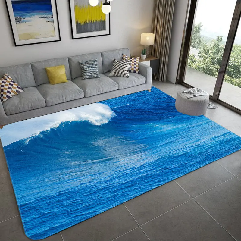  Alfombra de 2 x 3, alfombras de ondas oceánicas para entrada,  sala de estar, dormitorio, alfombra de área pequeña con olas de mar y  decoración de dormitorio, alfombra lavable antideslizante suave