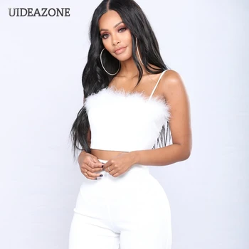 

UIDEAZONE Fluffy Patchwork Women Tanks Casual Fuzzy Stitching Ladies Tank Top Camis 2020 Streetwear