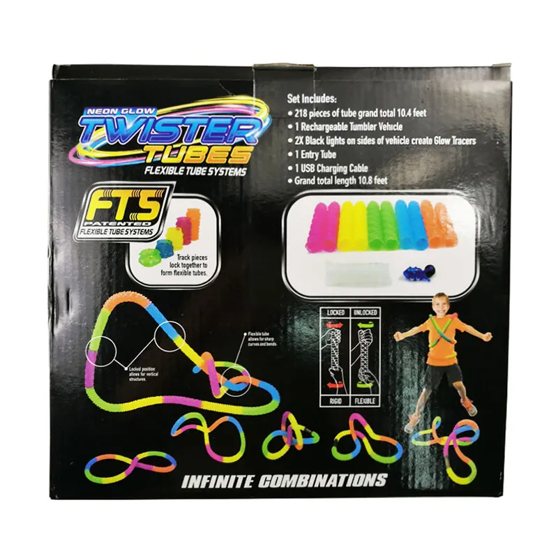 DIY Kid Twister Tubes Game Toy Electric Pipe Track Car Set Flashing Light Tube Truck Rechargeable Glow Tracers Kids Holiday Gift - Цвет: As picture