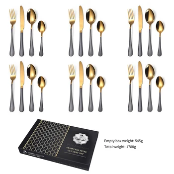 

24Pcs/set Stainless Steel Dinner Colorblock Dinnerware Set Knife Fork Spoon Cutlery Set Kitchen Tableware Sets with gift box