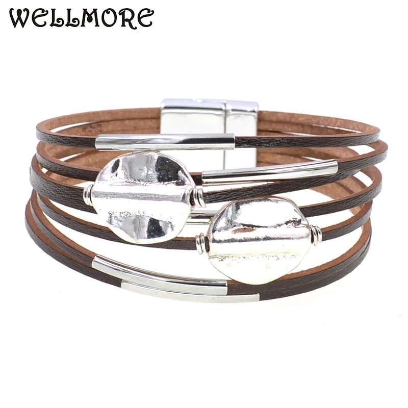 Мужские и женские кожаные браслеты WELLMORE многоуровневый браслет-обертка