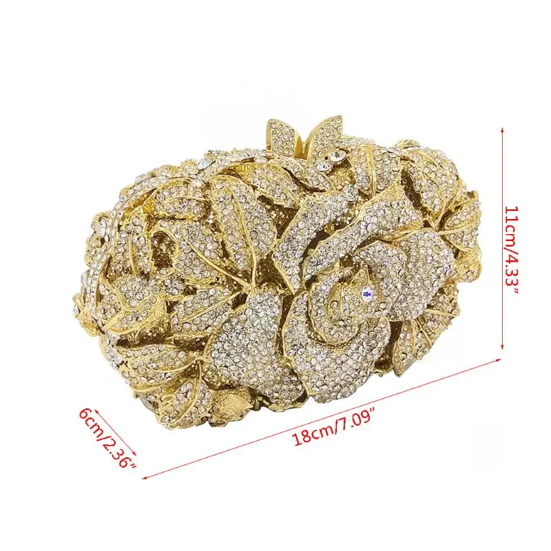 

Women Rose Flower Evening Bag Handbag Wedding Party Purse Glitter Clutch Fashion Shoulder Bag X5XA