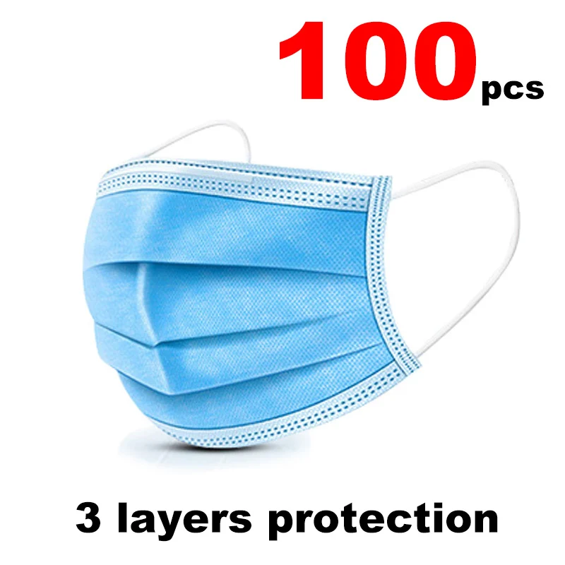 

100 Pieces Of Disposable Masks Three-Layer Anti-Bacterial Mask Elastic Ear Hook Spunbond Dust-Proof Safety Mask Mascarilla ffp2