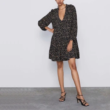 

Summer female leopard print dress casual V-neck long-sleeved dress Vestidos
