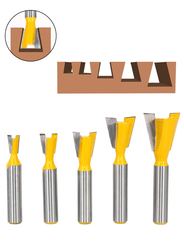 LA VIE 5 Stück 8 mm Schaft Schwalbenschwanzverbindung Fräser Set 14 Grad Holzbearbeitung Gravur Bit Fräser für Holz MC02221 – Detail 15