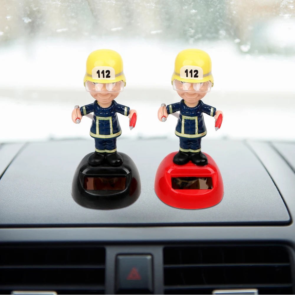 YOSOLO Firemen Shape Car Ornament Solar Powered Dancing Toy Auto Accessories 