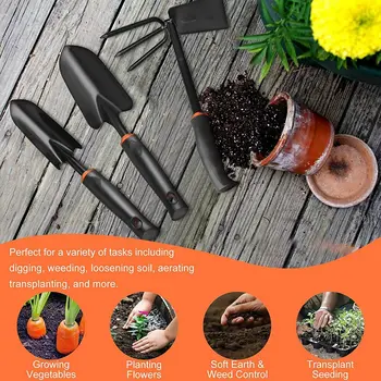 

Garden Tool Set, 4 Pack Garden Hand Tool Carbon Steel Garden Trowels Shovels Cultivator Hand Rake Set Non-Slip Grip