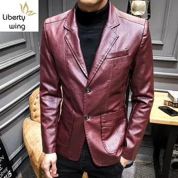 

Mens Leather Jacket Autumn Winter Korean Fashion Slim Thick Warm Male Coat Turn-down Collar Single Breasted Blazer Plus Size 4XL