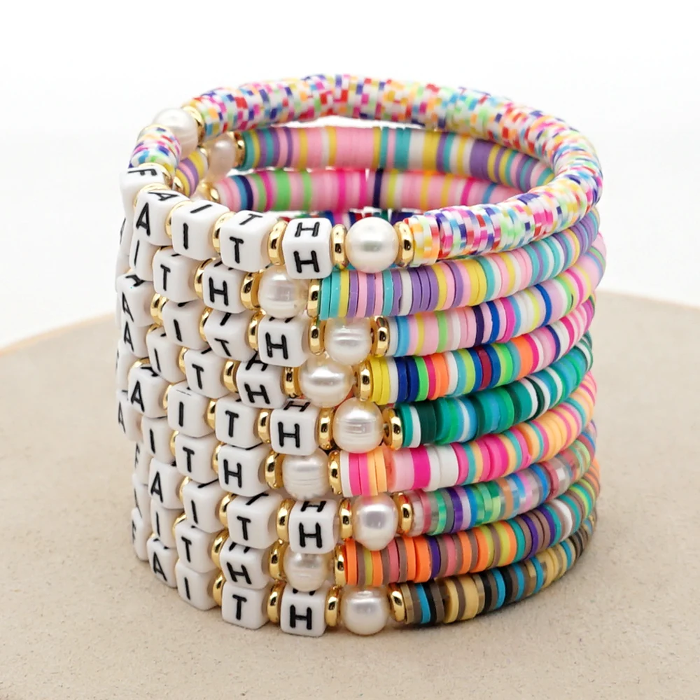 Heishi polymer clay stacking bracelet gift for her stack bracelet hematite bracelets boho minimalist gift for mom 8mm Electric Pink