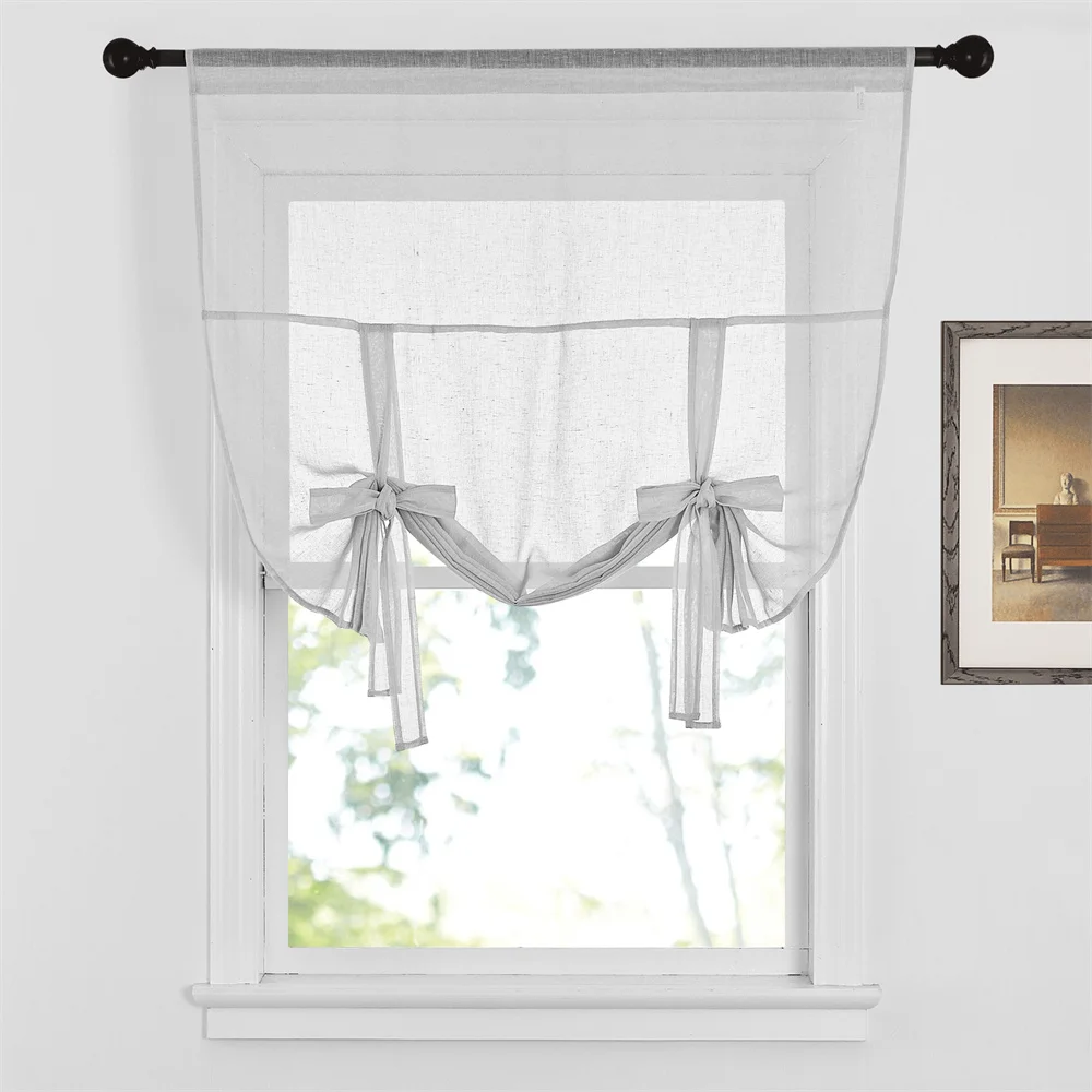 NICETOWN 1PC Tie Up Shade Rod Pocket Sheer Curtain Modern Solid European and American Style for Kitchen Small Window