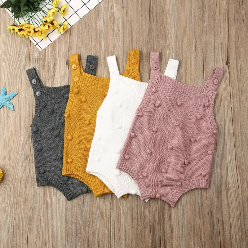 Newborn Baby Knitted Rompers Little Balls Summer Girl ​Sleeveless ​Jumpsuit ​Clothes Ruffle One-piece Romper Outfit 0-18 Months