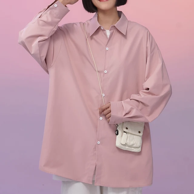 LEGIBLE 2021 Long sleeve Shirt Women White Turn Down Collar Basic Casual Teen Gril Oversize Shirt