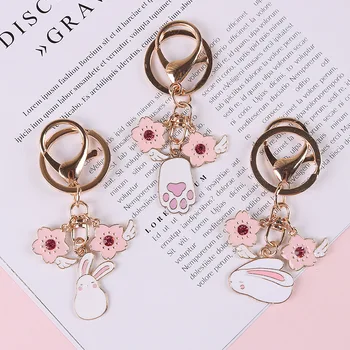 

1Pc Cute Enamel Flower Wing Rabbit Keychain Keyring For Women Girl Jewelry Cute Animal Car Handbag Key Holder Decoration K127