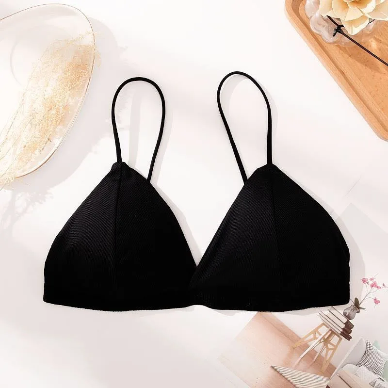 

Women Sexy Triangle Cup Lingerie Simple Solid Color Bras Female Brassiere With Chest Pads Breathable Backless Wireless Bra
