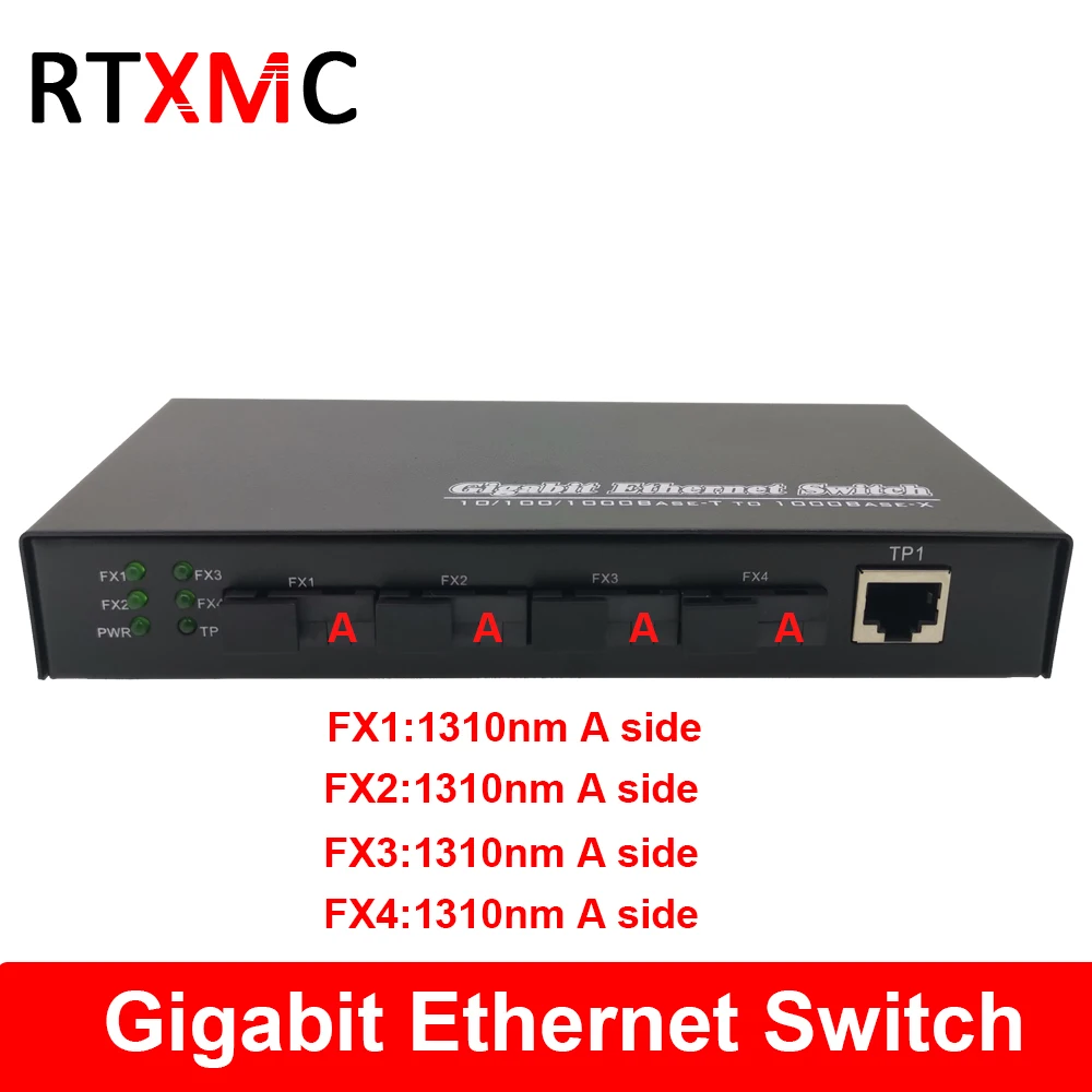4G3E1000M гигабитный Ethernet коммутатор волоконно-оптический медиаконвертер одиночный режим 4*1,25G волокно SC 3RJ45 4SC порт 2UTP одиночное волокно