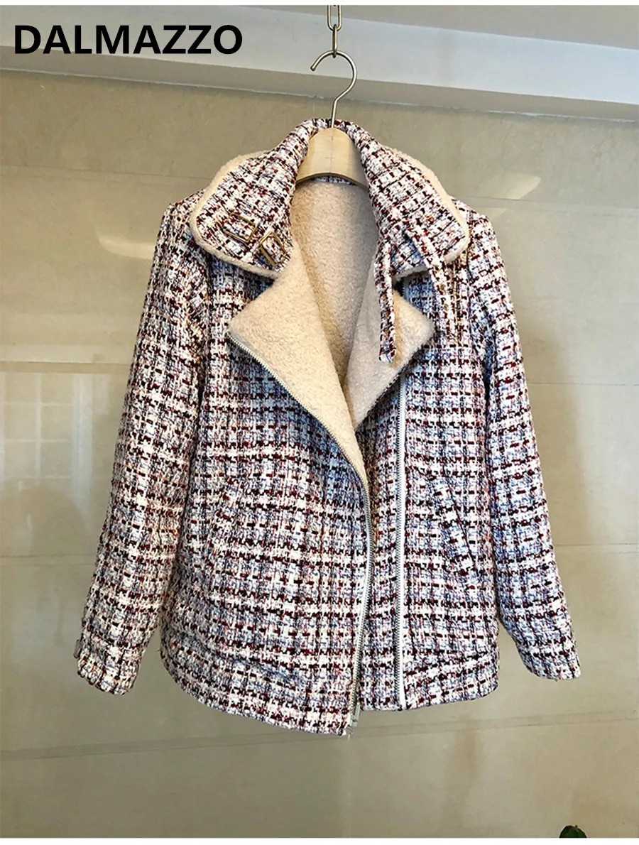 Tweed Woolen Women Long Sleeve Thick Warm Locomotive Short Jacket Coat Newest Winter Zipper Pockets Runway Coats Tops Mujer