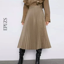 Женские клетчатые плиссированные юбки, женские винтажные офисные миди юбки с боковой молнией, элегантные Шикарные Длинные юбки с высокой талией, faldas mujer