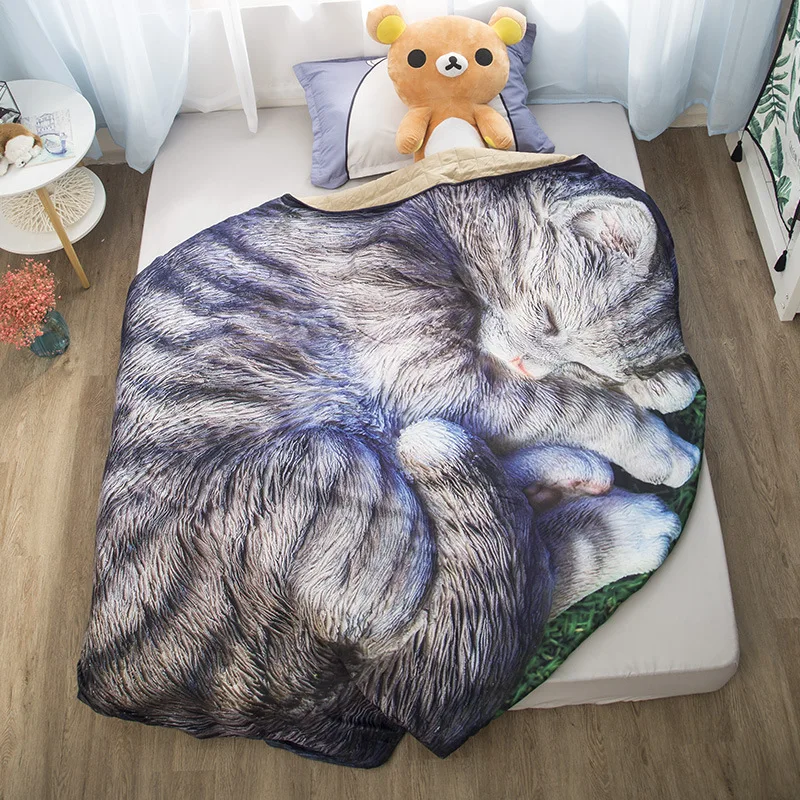 Капуста домашний текстиль Одеяло летнее прохладное одеяло мультяшный любимец собака кошка Студенческая Детская Одеяло спальня диван бланке - Цвет: Серебристый