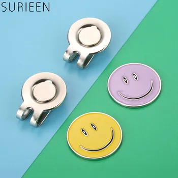 

SURIEEN 1pc Alloy Golf Ball Mark with Hat Clips Magnetic Golf Cap Clip Marker Smiley Face Design for Cap Visors/ Belts/ Pocket