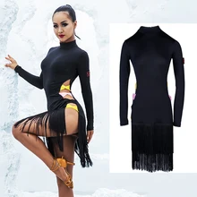 Latin Dance Dress Adult Competitive Clothing Practice Clothes Female Professional Dance Wear Performance Knot Tassel Dress BI111