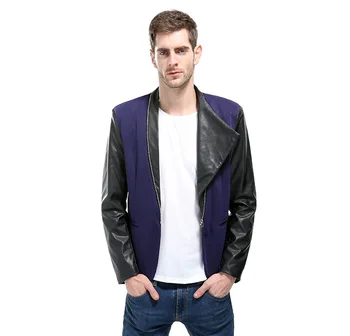 

MEN'S Wear Suit Gothic Joint Leather Simple Placket Design Fashion Solid Color Men Suit