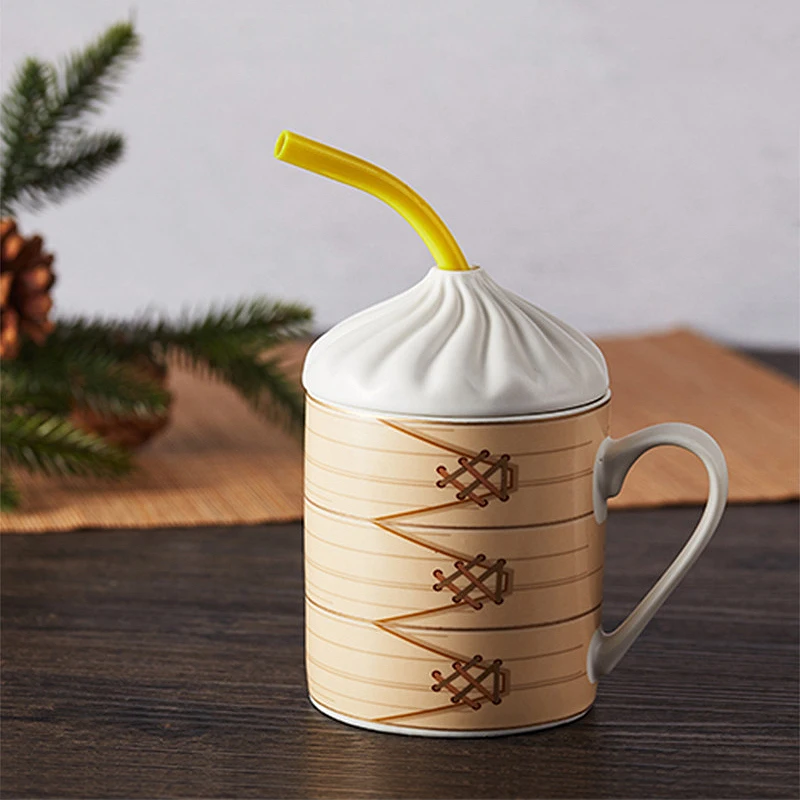 

Ceramics creative chinese steamed dumplings style mug with pipette heat resisting office porcelain coffee mug large capacity mug