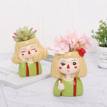 

Desktop Resin Flowerpot Home Decoration Cute Cartoon Girl Succulent Plant Pot Lovely Flowerpot For Desk Crafts Bonsai Ornament