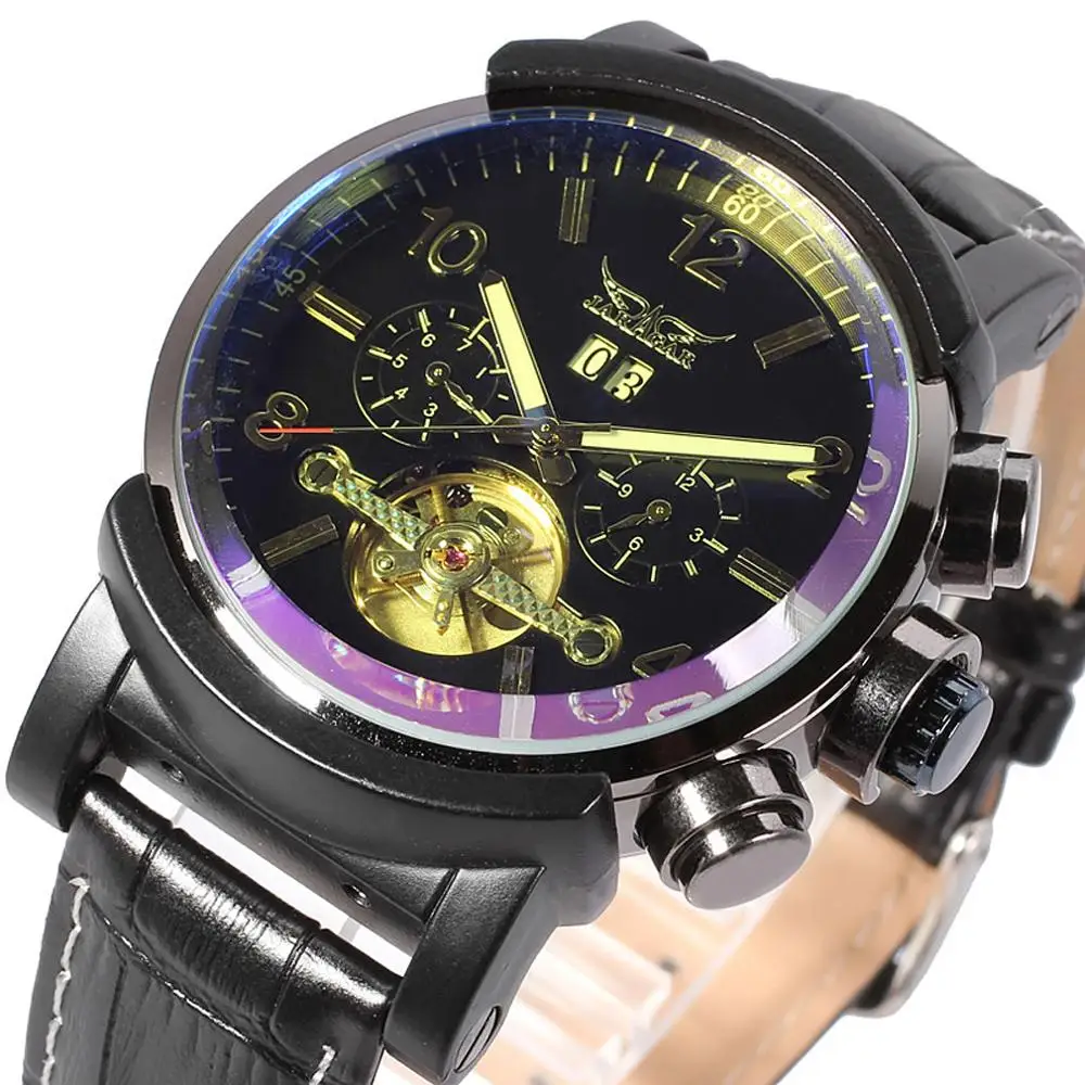 Мужские механические часы JARAGAR Tourbillion с автоматическим отображением даты и дня