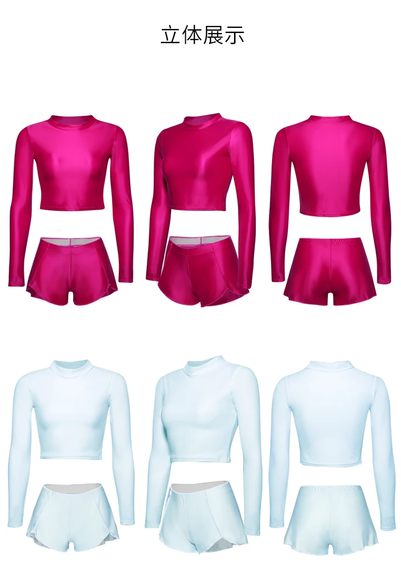 Bodysuit + Running shorts Bodysuit Long sleeved bodysuit running suit glossy high elastic round neck training suit Running gear