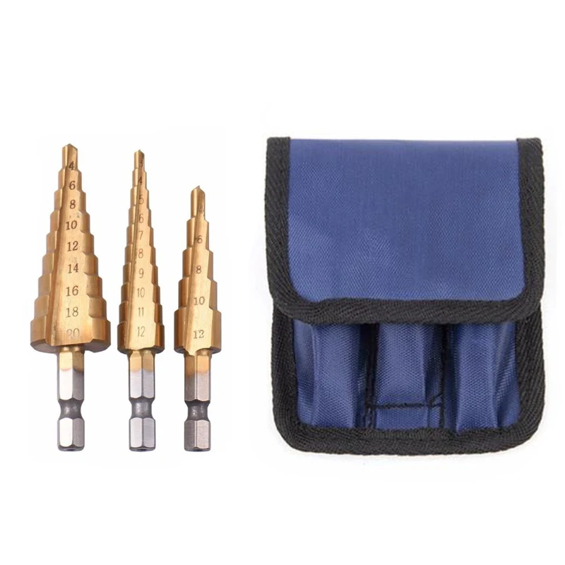 3pc Hss Step Cone Taper Drill Bit Set Metal Hole Cutter Metric 312 4