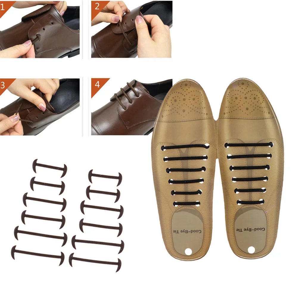 24pcs No Tie Elastic Adults Shoe Laces Oxford Round Dress Shoelaces Cord