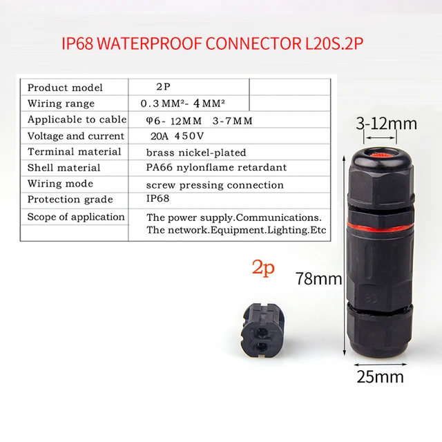 IP68 Waterproof Connector 2 Pin 3 Pin 4 Pin 5 Pin Electrical Terminal Adapter Wire Connector Screw Pin connector LED Light pin M20S 2p