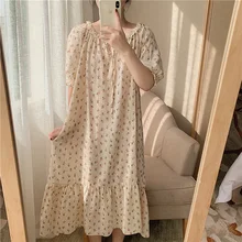 Sweet Girls Lolita Long Nightdress Printed Japan Style Sleepwear Womens Sleepshirts Lace Vintage Nightwear Nightu Dressing Gowns