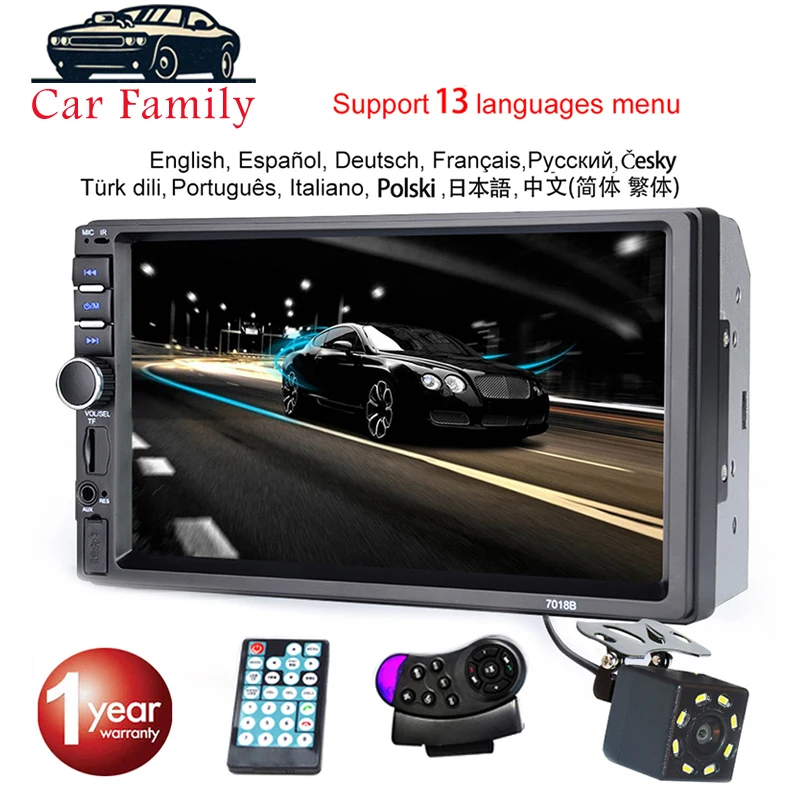 

Car Family 2 Din Car Radio Bluetooth 7" Touch Screen Car Stereo FM Audio MP5 Player SD USB With Rear View Camera+ Steering Wheel